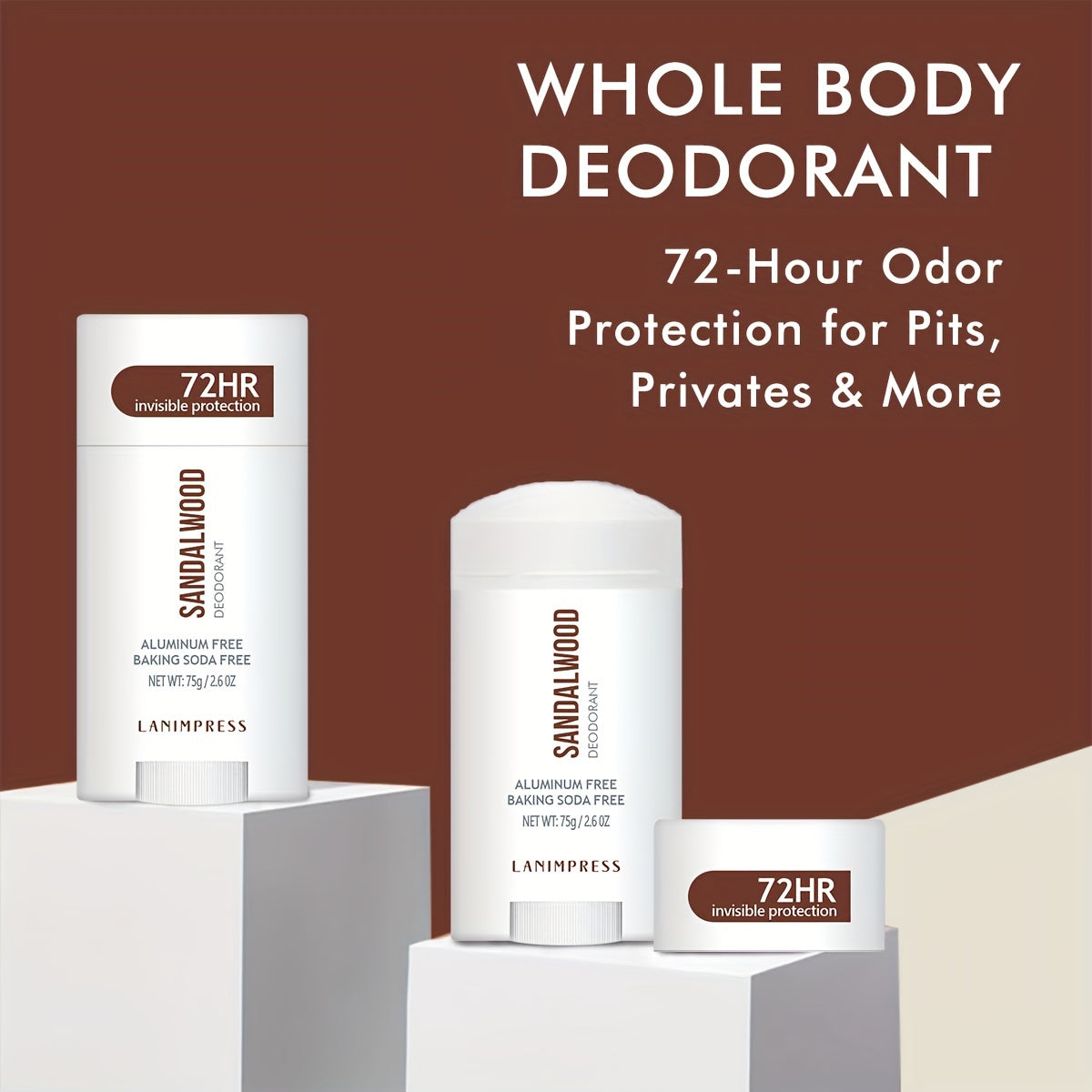 Unisex Sandalwood Deodorant Stick 72HR Invisible Protection Natural Ingredients Shea Butter