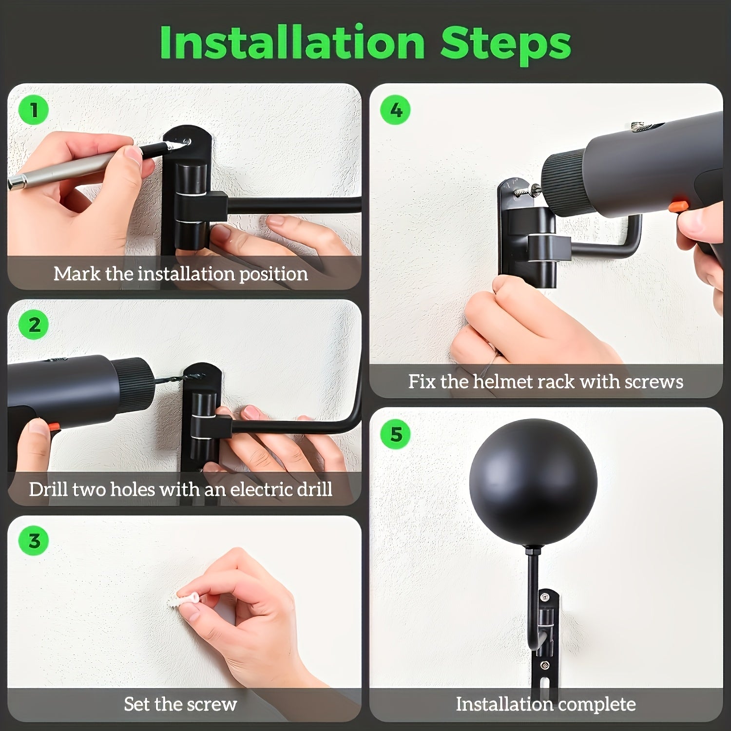 Motorcycle Helmet Rack Wall Mount Aluminum Alloy Heavy Duty Bike Helmet Holder