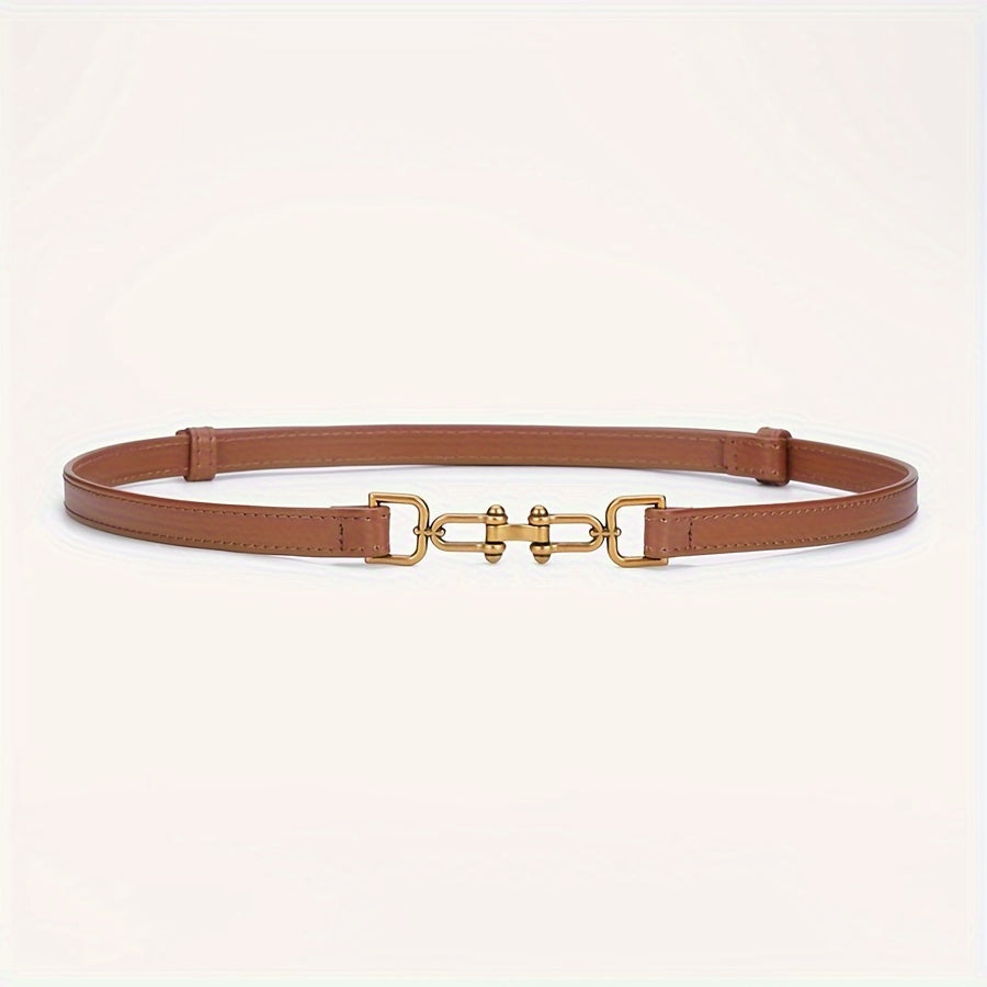 Women's Leather Thin Belt with Decorative Buckle Adjustable Waist Accessory