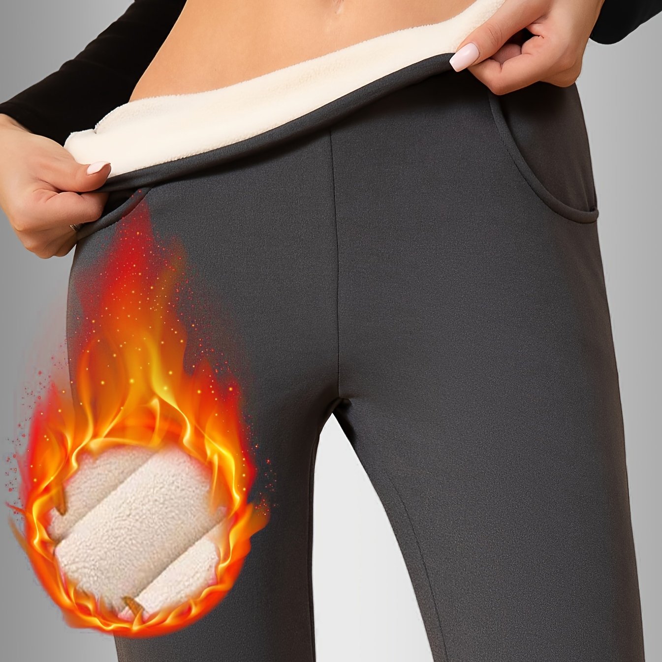 Women's Fleece-Lined High-Waist Leggings with Pockets and Abdominal Compression