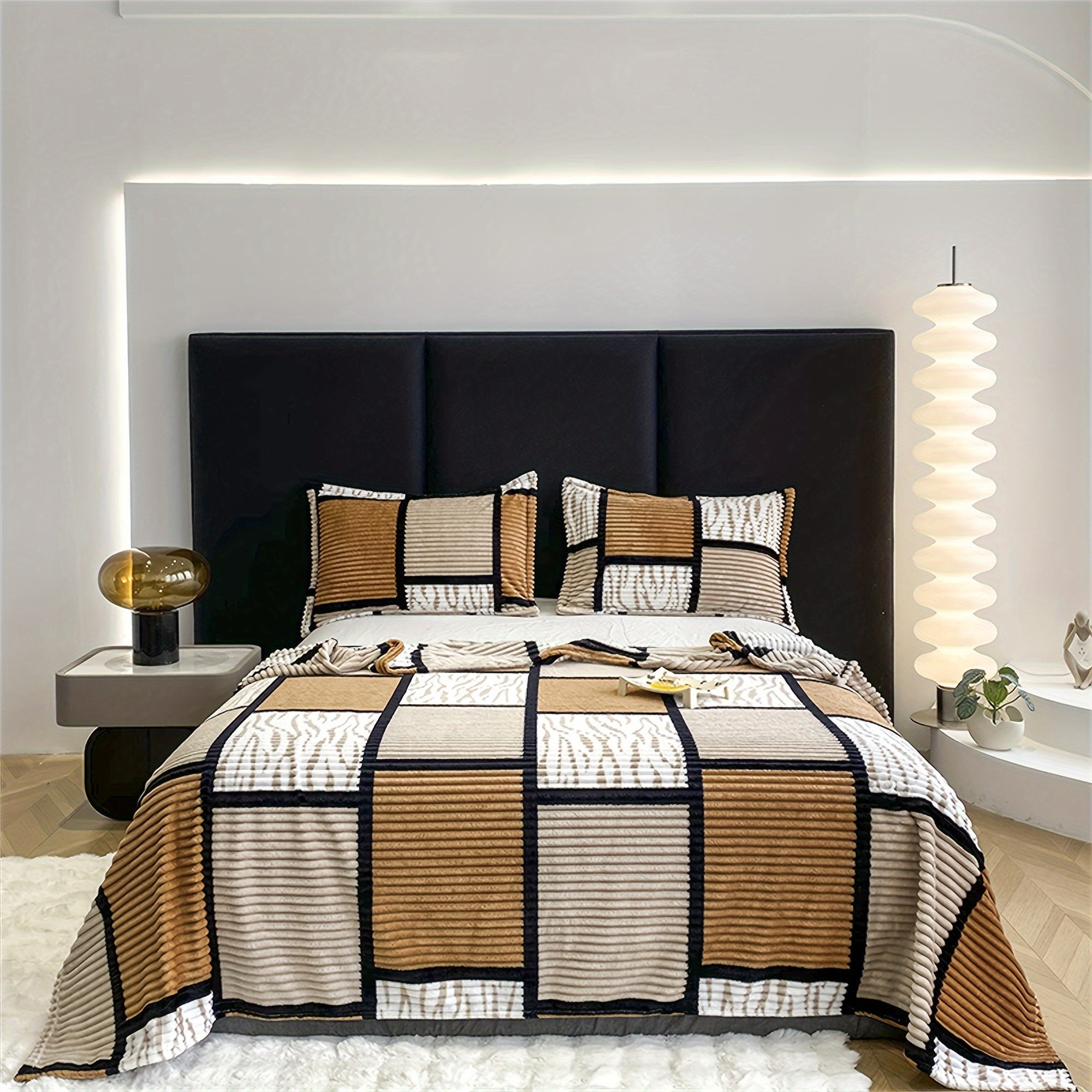 Striped Grid Blanket Lightweight Breathable All-Season Sofa Bed Travel 1 Piece