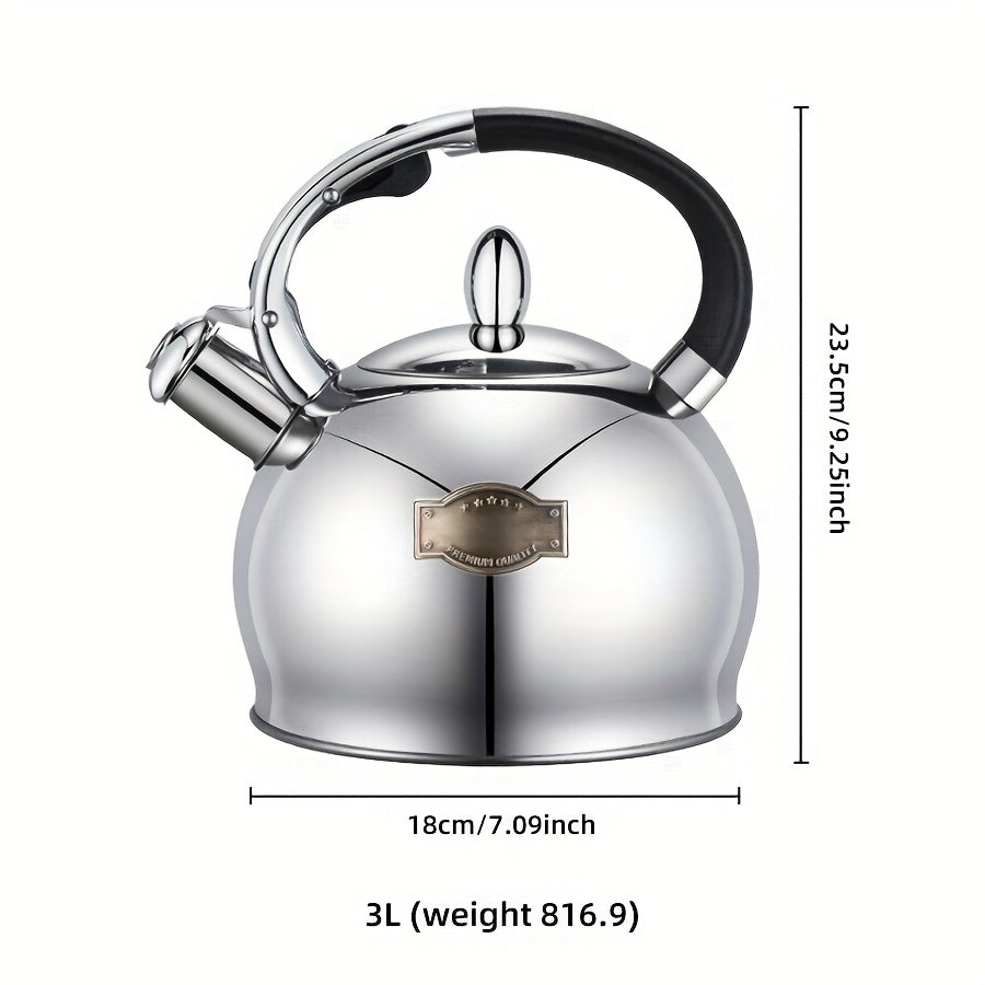 Stainless Steel Whistling Kettle 3000ML, Gas & Electric Stovetop, Silver