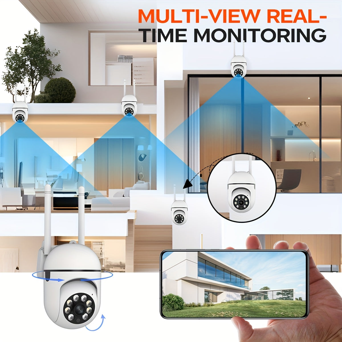 Cámara de seguridad interior Full HD 1080P con visión nocturna, WiFi inalámbrico, panorámica y tilt de 355°, audio bidireccional, detección de movimiento