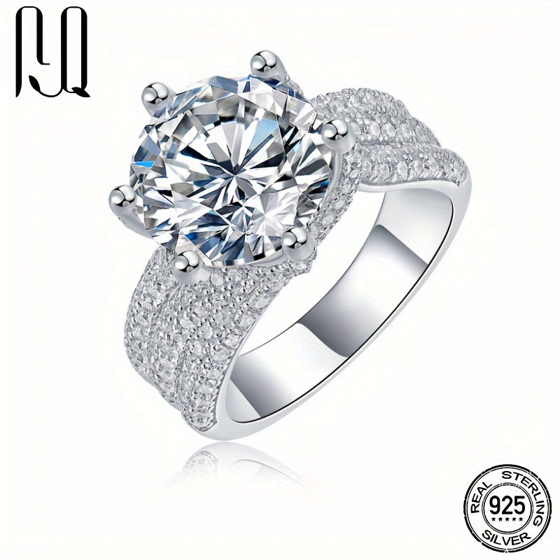 Потрясающее обручальное кольцо с моиссанитом 5 карат - VVS D цвета, изготовлено из серебра 925 пробы с сертификатом и подарочной коробкой, идеально для свадеб и повседневной элегантности.