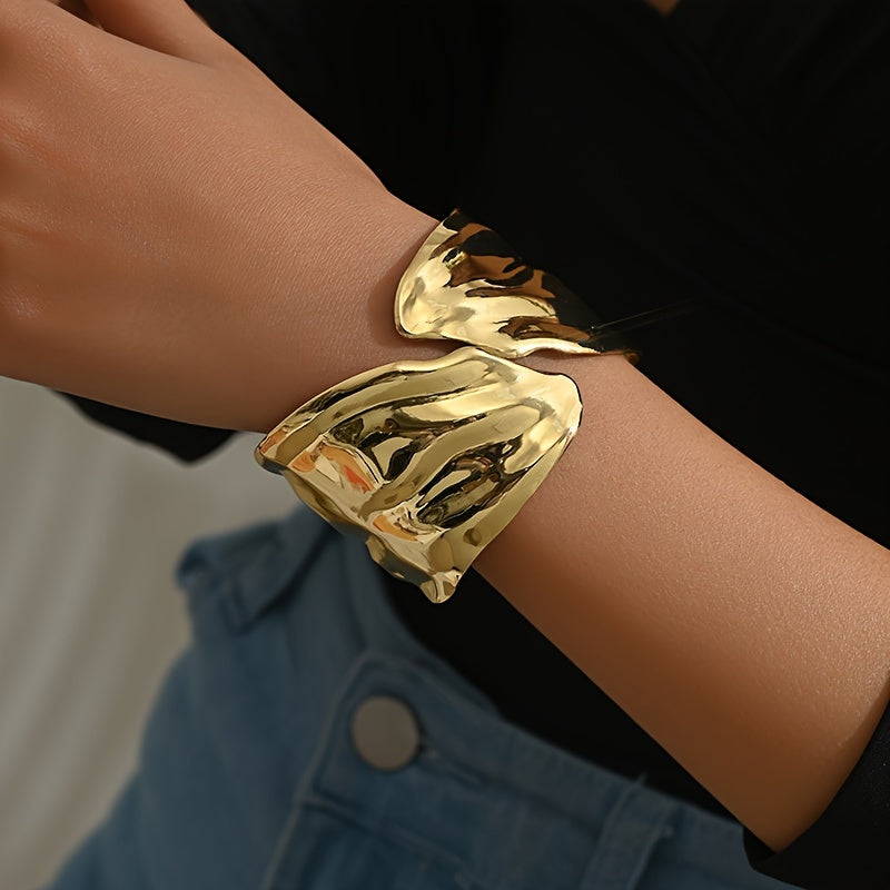 Women's Adjustable Leaf Cuff Bracelet with Geometric Design Minimalist Jewelry