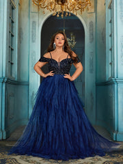 Women's Off-Shoulder Evening Gown Rhinestone Embellished Plus Size Formal Dress