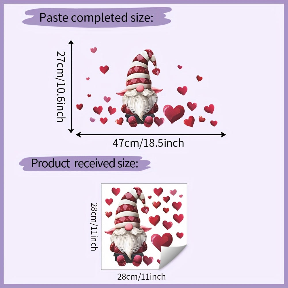 Valentine's Day Gnome and Heart Window Clings Pink Red Self-Adhesive Decor