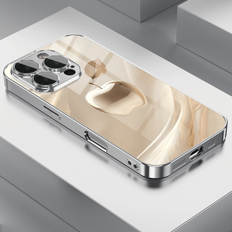Golden Crystal Apple Pattern Glass Phone Case with Lens Protection for iPhone Models