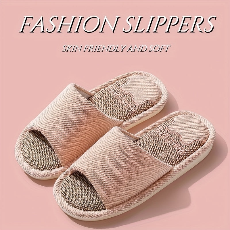 Unisex Linen Slip-On Slippers Breathable Non-Slip Indoor House Shoes
