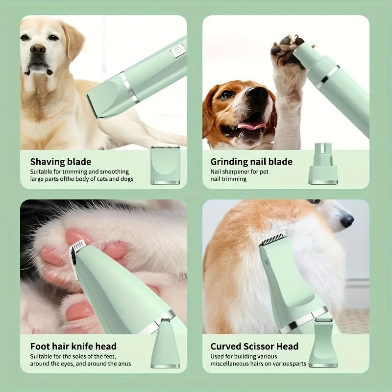 4-in-1 USB Rechargeable Pet Grooming Kit for Cats and Dogs Electric Clippers Nail Trimmer Foot Shaver