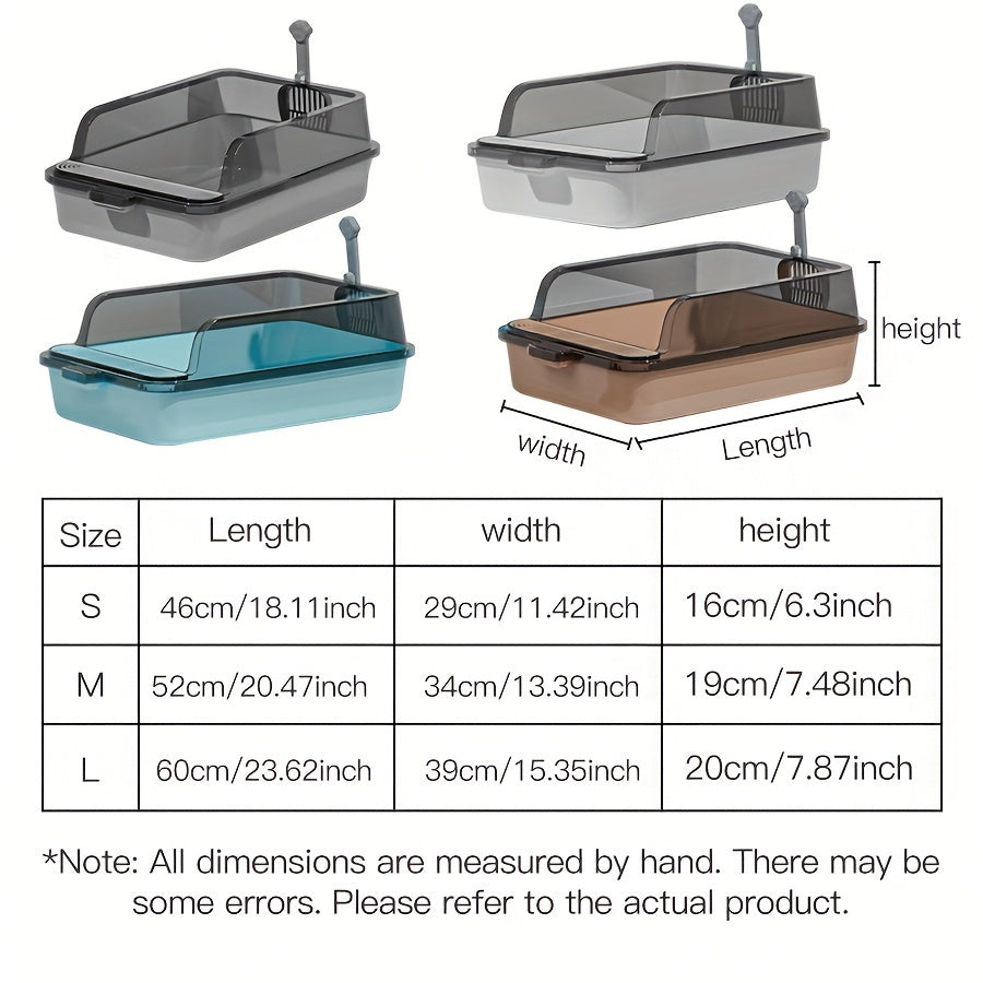 Rectangular Plastic Cat Litter Box with Removable Cover and Raised Edge
