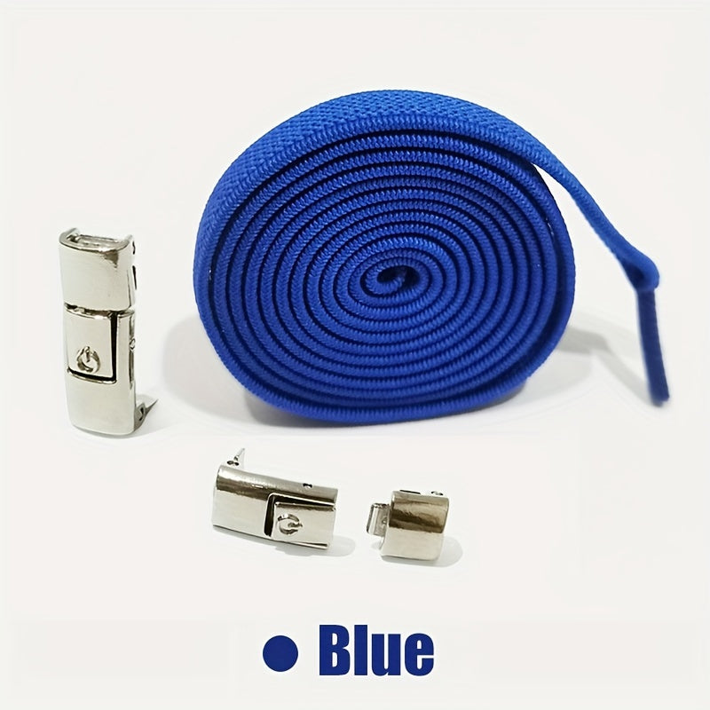 Unisex Elastic Flat Shoelaces With Metal Buckles No Tie Shoe Accessories