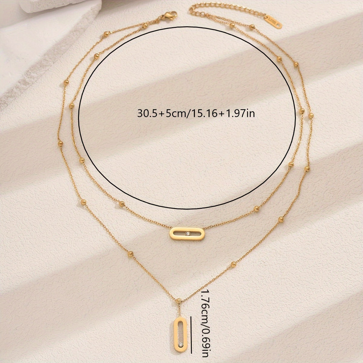 Women's Gold Plated Stainless Steel Double Layer Necklace with Rhinestone Accents
