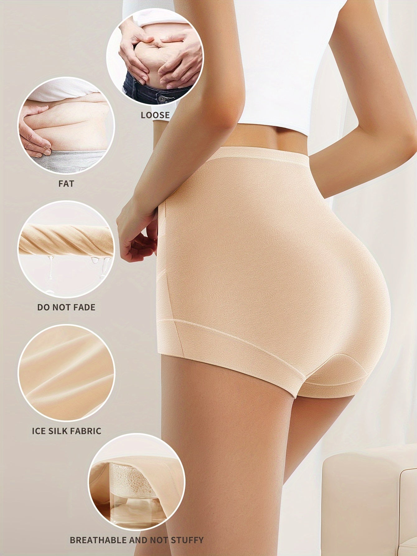 4-Pack High Waist Women's Briefs Tummy Control Cotton Stretchy Underwear