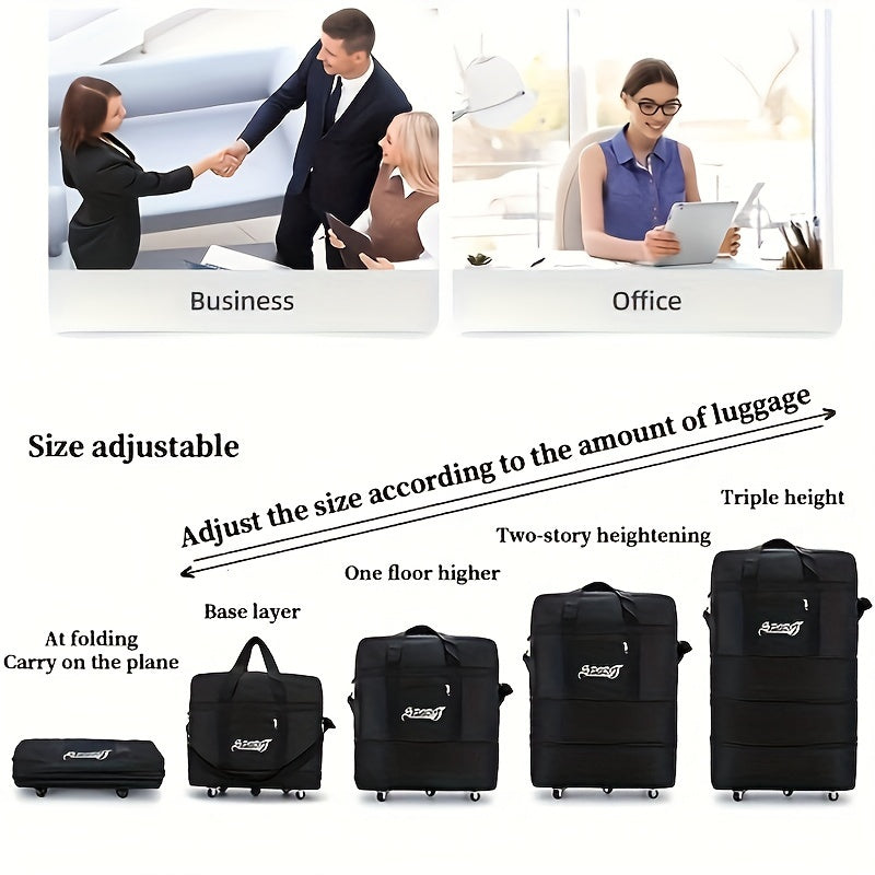Foldable Polyester Rolling Travel Luggage Bag with Large Capacity and Multi-Tiered Storage