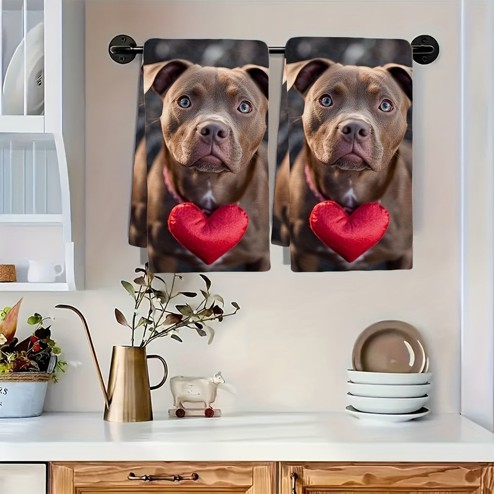 2 ta Ultra Soft oshxona sochiqlari to'plami, Pitbull Valentine dizayni bilan, namlovchi, 40.64x60.96 sm