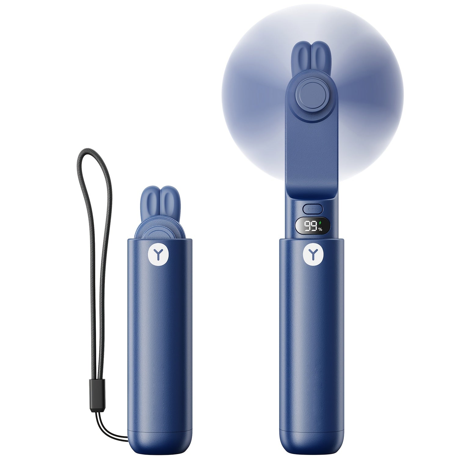 Mini Handheld Fan with LED Display, 2 Speeds, USB Rechargeable, Portable