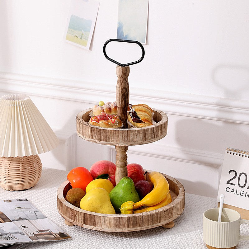 Solid Wood Cake Tray with 2 Layers for Desserts and Fruit Display