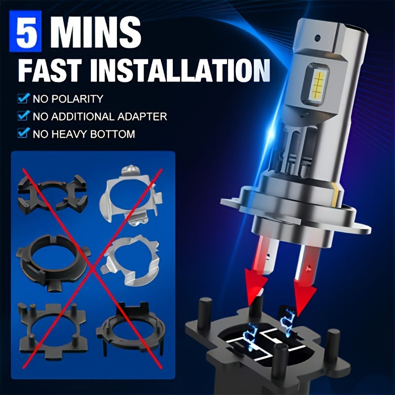 2-Pack LED Headlight Bulbs H7 30000LM Bright White Turbo Style Car Lights