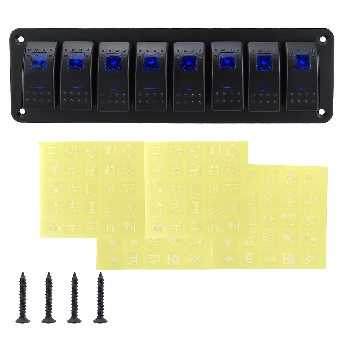 Алюминиевый панель переключателей Rocker 3-8 групп 5-контактный Вкл/Выкл синий для транспортных средств