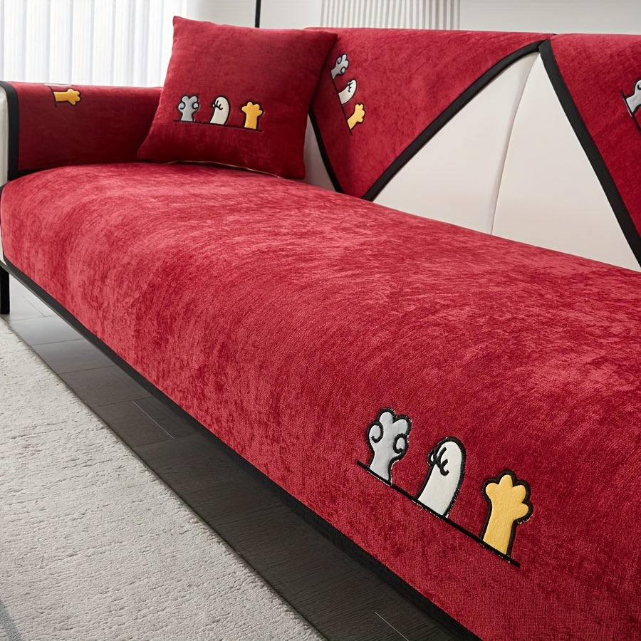 Эластичный чехол для сидений с вышивкой в виде кошачьих лап, комплект чехлов для дивана на все сезоны, пылезащитный защитник мебели для домашних животных, подходит для балкона, гостиной и домашнего декора. Чехол только для подушки.