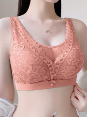 Plus Size Light Purple Lace Push-Up Bra Wireless Full Coverage Breathable Nylon