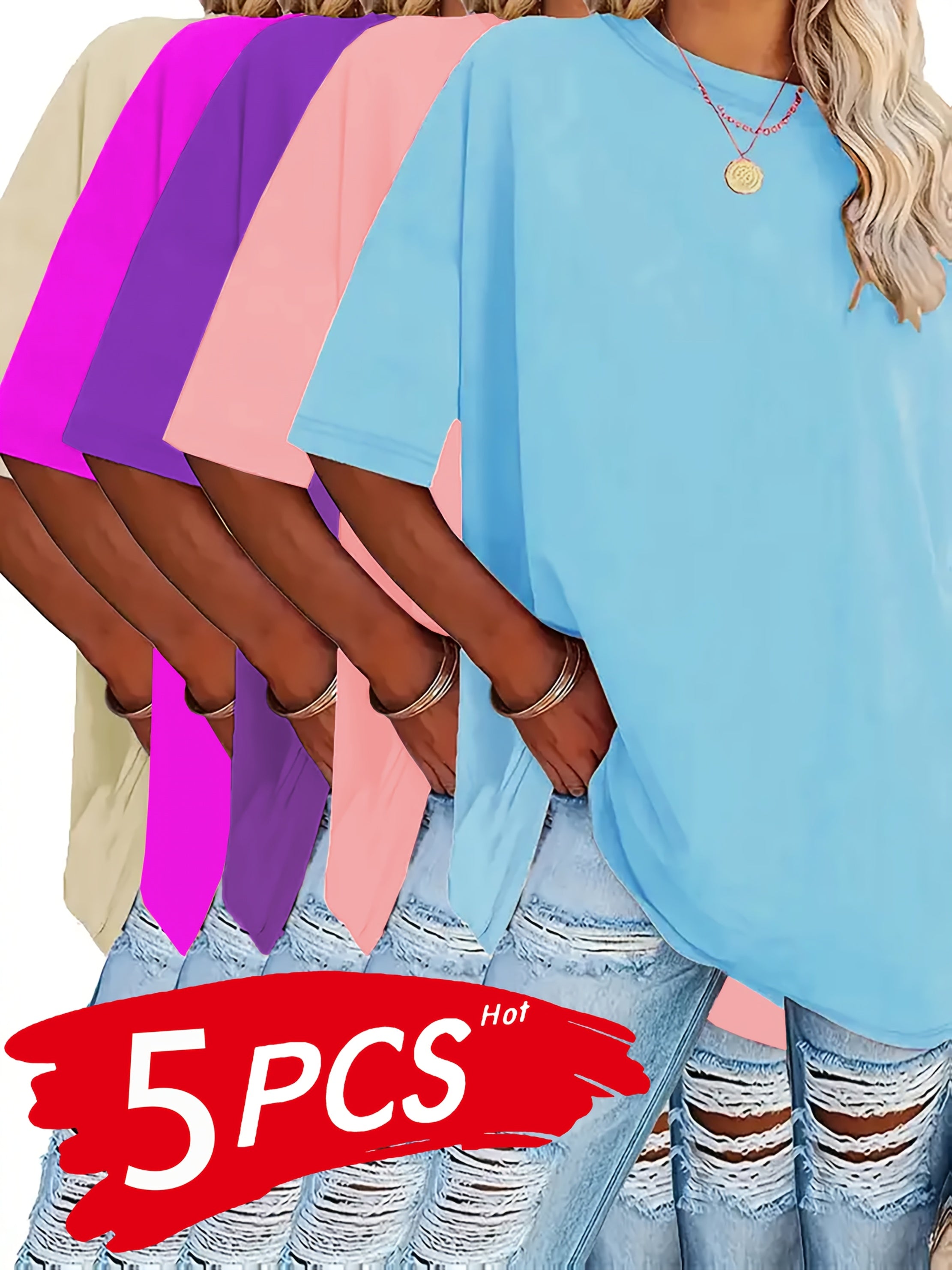 Women's Plus Size T-Shirts Pack Soft Breathable Short Sleeve Casual Top