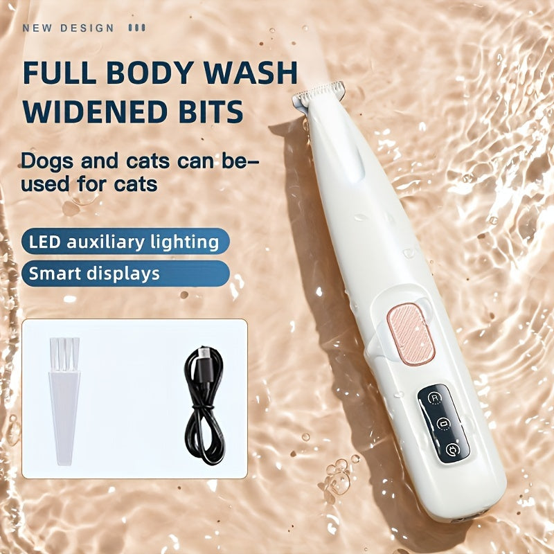 IPX5 Waterproof Pet Hair Remover for Cats and Dogs USB Rechargeable Electric Trimmer with Smart Display Quiet Operation Wide-Bit Shaving Head and Auxiliary Lighting