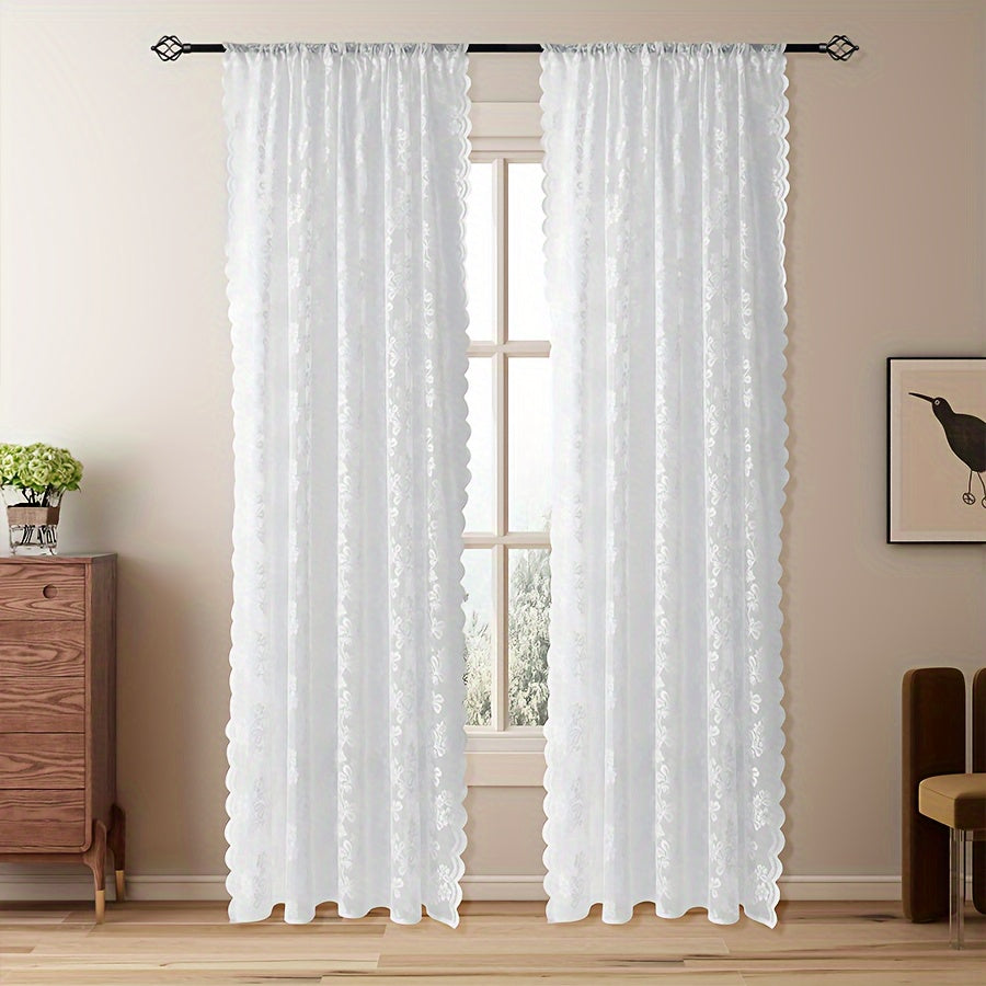 Korean-Style Floral Lace Sheer Curtain with Rod Pocket UV Protection for Living Room