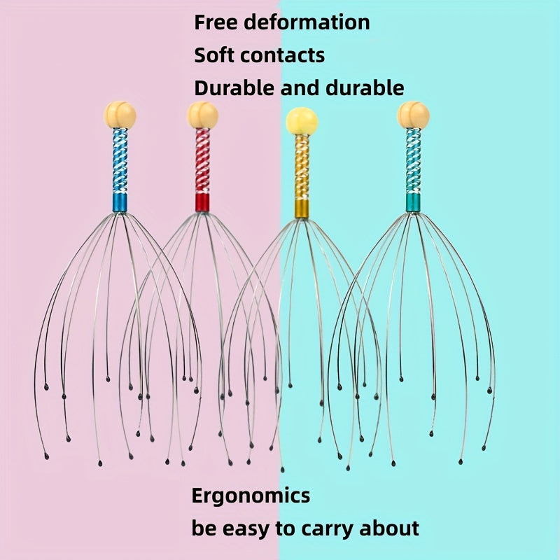 Metal Head Massager Octopus Design Deep Tissue Scalp Massage Tool Portable for Home Travel