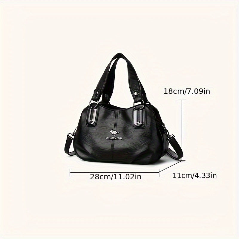 Ayollar uchun tasodifiy qora tote sumka, zip yopilishi va polyester ichki qismi bilan