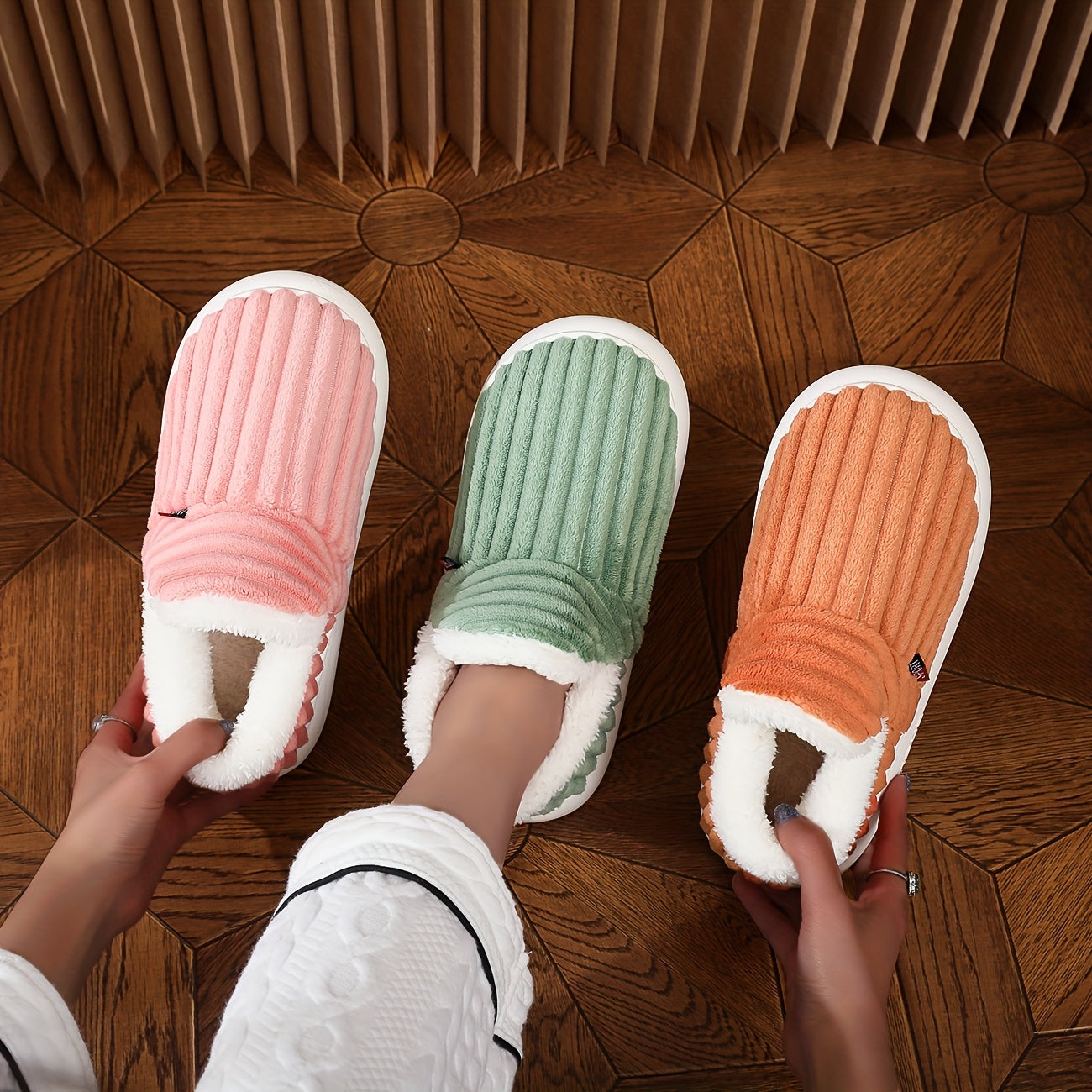 Women Thick Solid Color Winter Shoes Plush Lined Anti-Slip EVA Indoor Outdoor