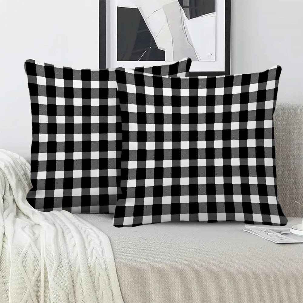 Black and White Checkered Flannel Pillow Covers Set of 2 45.72 cm Square Zippered