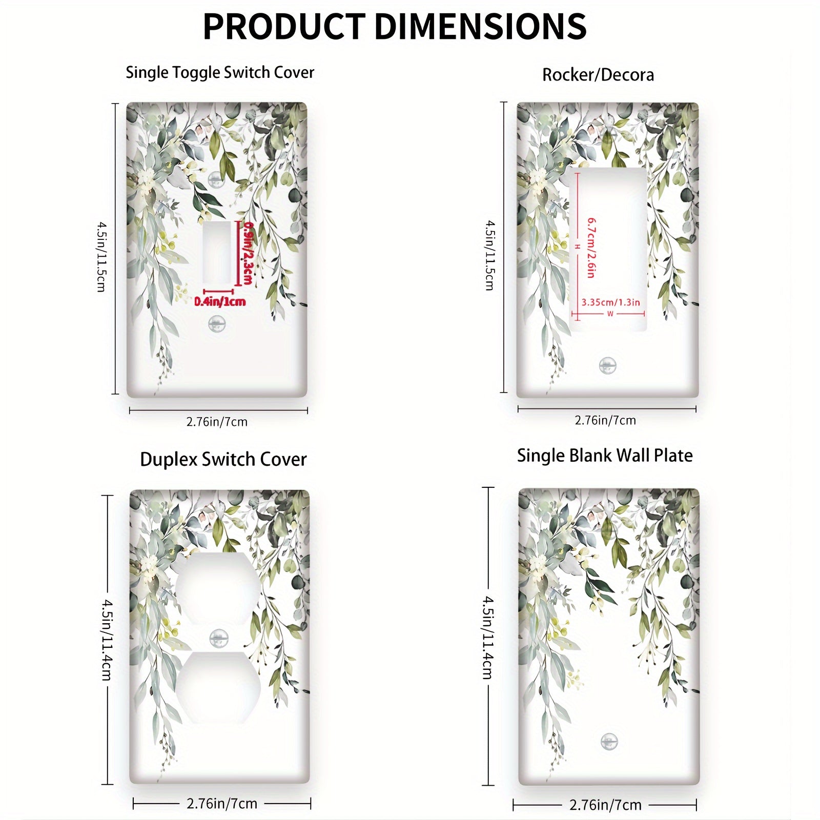 Green Eucalyptus Wall Plate Cover for Light Switch or Outlet Decorative Wall Plate