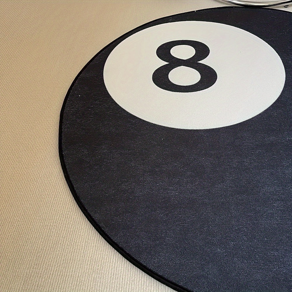 Machine Washable Floor Mat with Anti-Skid Backing and Billiards Pattern in Black