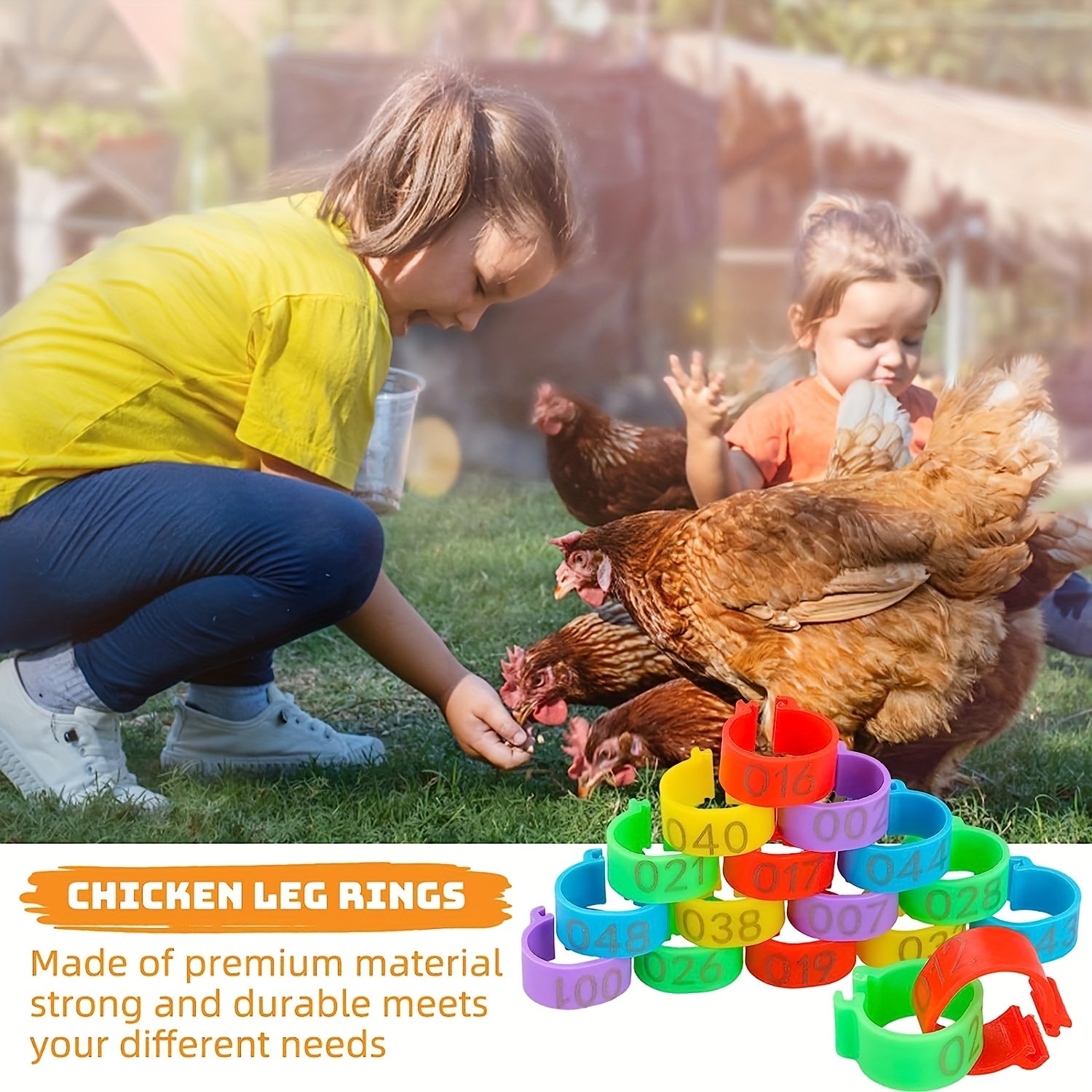 Pack of 100 Colorful Numbered Plastic Poultry Leg Bands for Identification 16mm