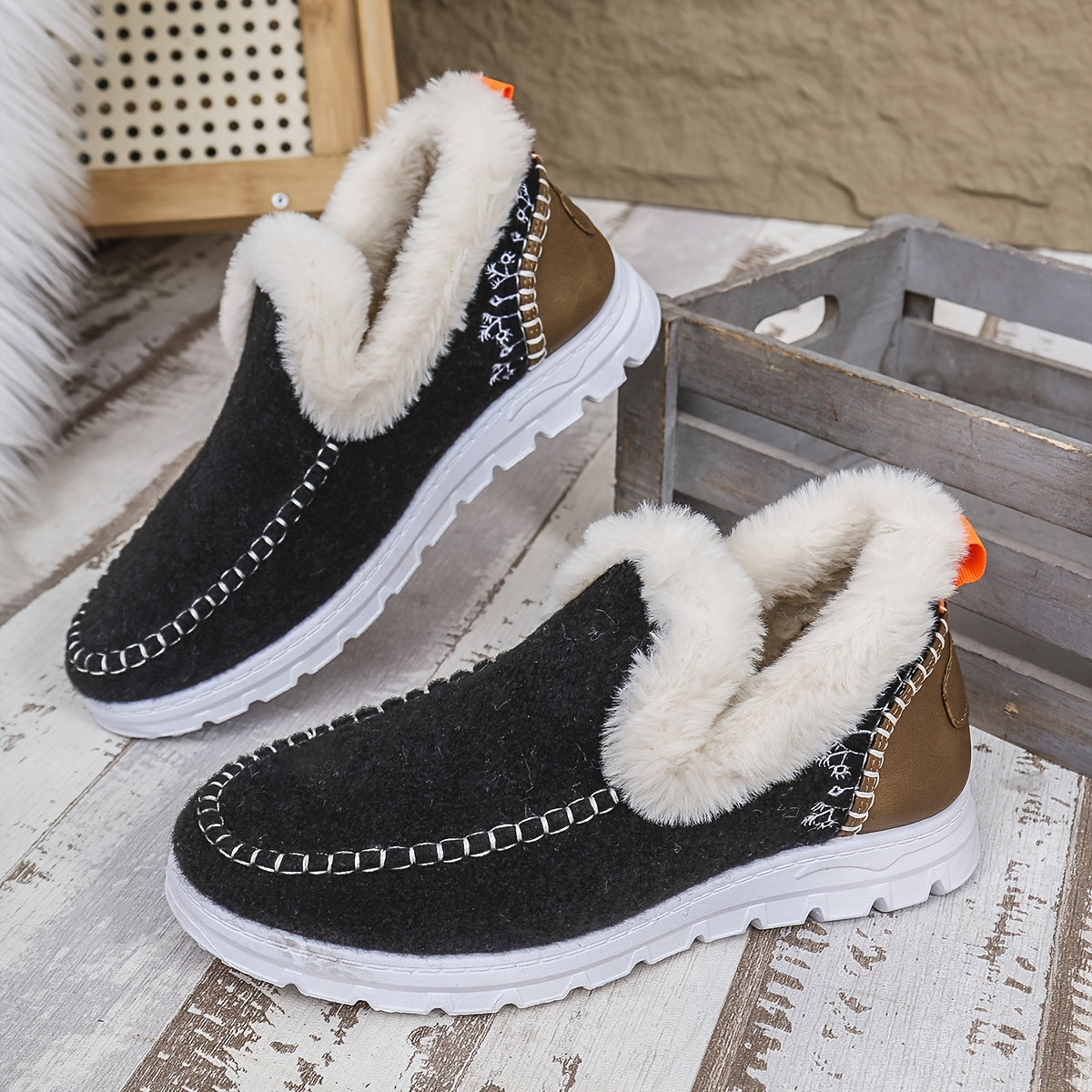 Women's Fleece-Lined Slip-On Casual Shoes Dark Blue Indoor Outdoor