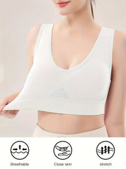 Women's Plus Size Seamless V-Neck Sports Bra with Breathable Mesh