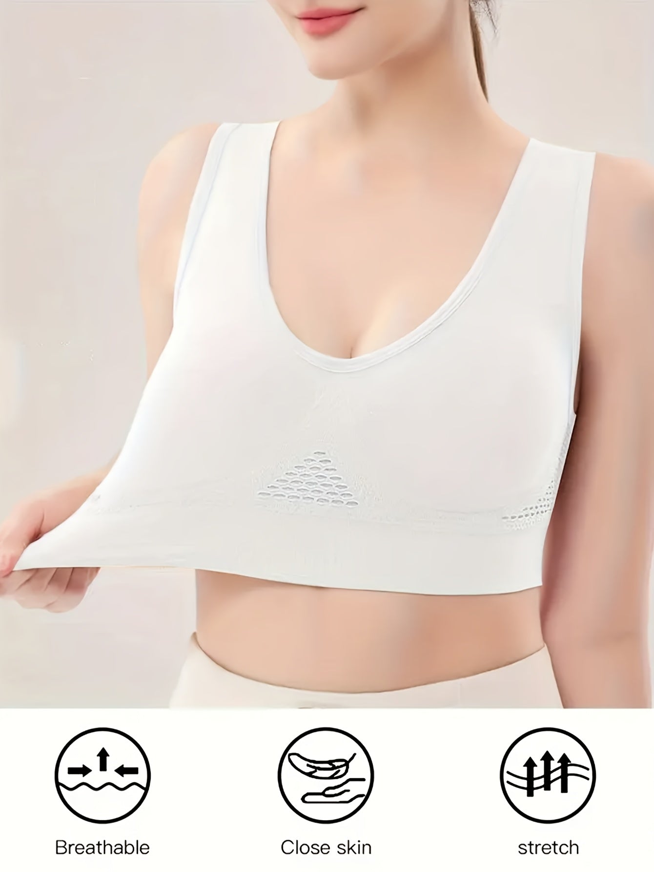 Women's Plus Size Seamless V-Neck Sports Bra with Breathable Mesh