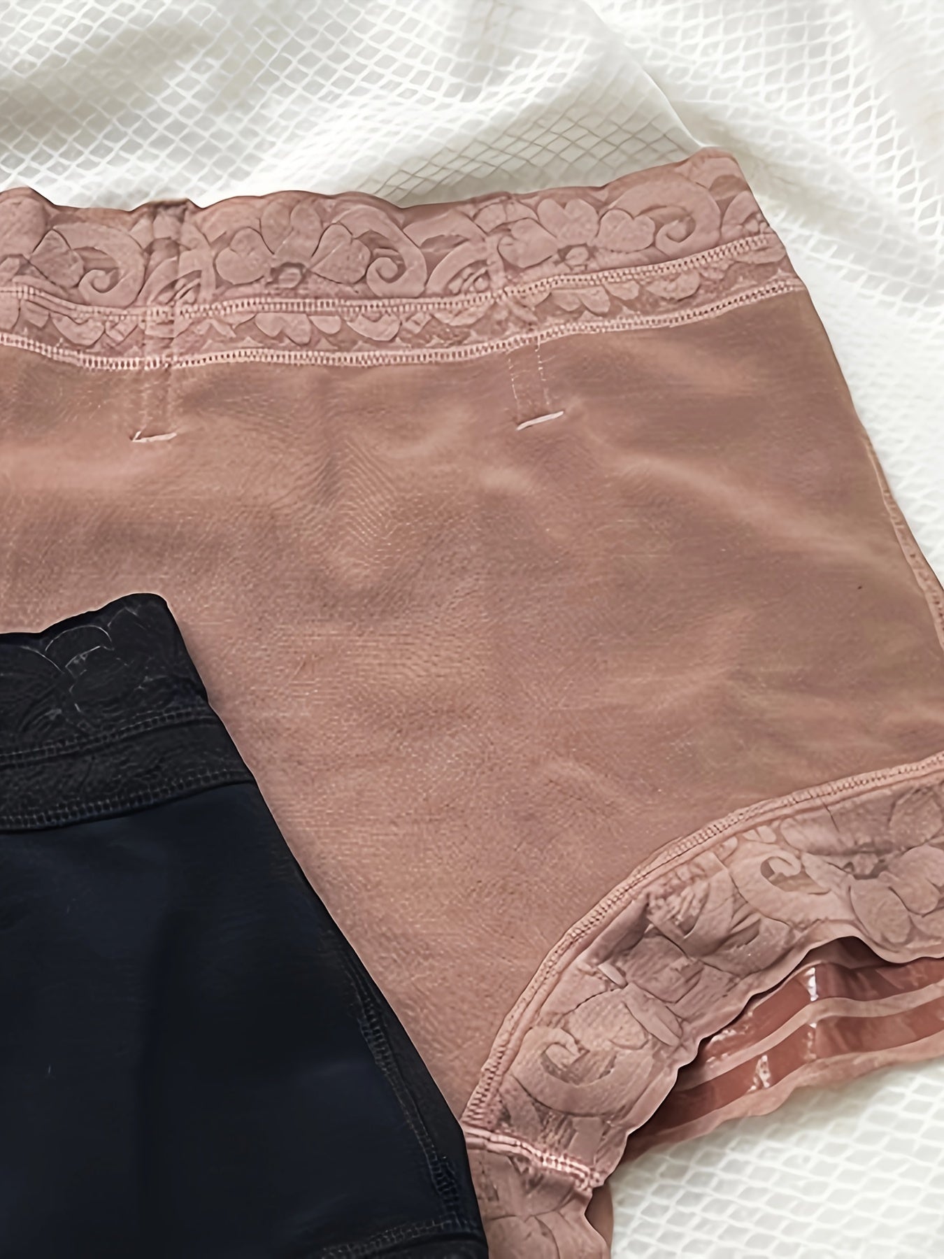 Women's Plus Size Beige Lace-Trimmed Shaping Shorts with Tummy Control and Butt Lifting