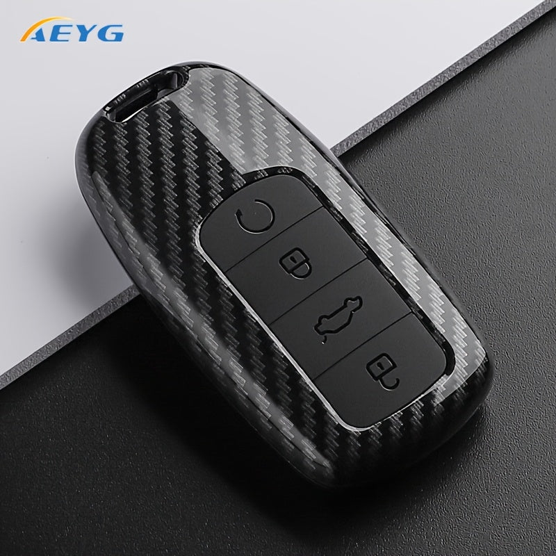 Car Key Case Cover for SUV, Carbon Fiber Style, Fob Protector, Black