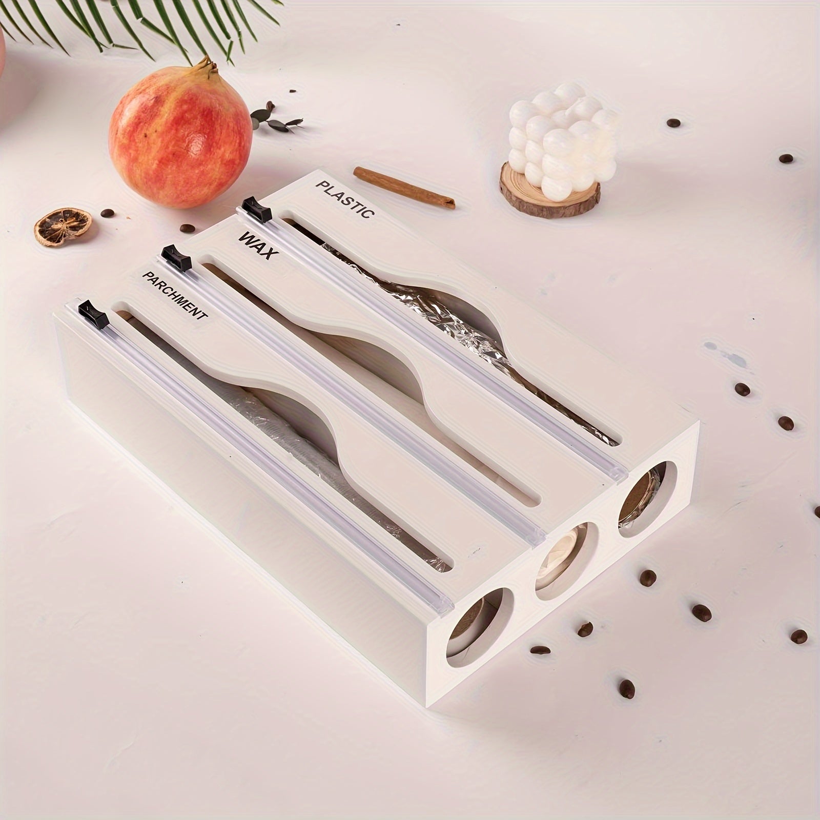 Bamboo Wrap Organizer Set with Storage Box Cutter Labels Aluminum Foil Dispenser