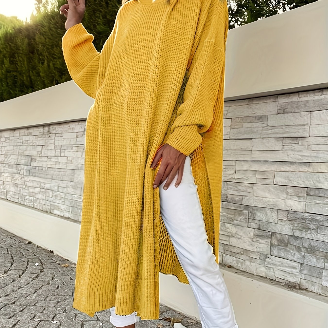 Plus Size Solid Hooded Knitted Top for Women Long Sleeve Fall Spring