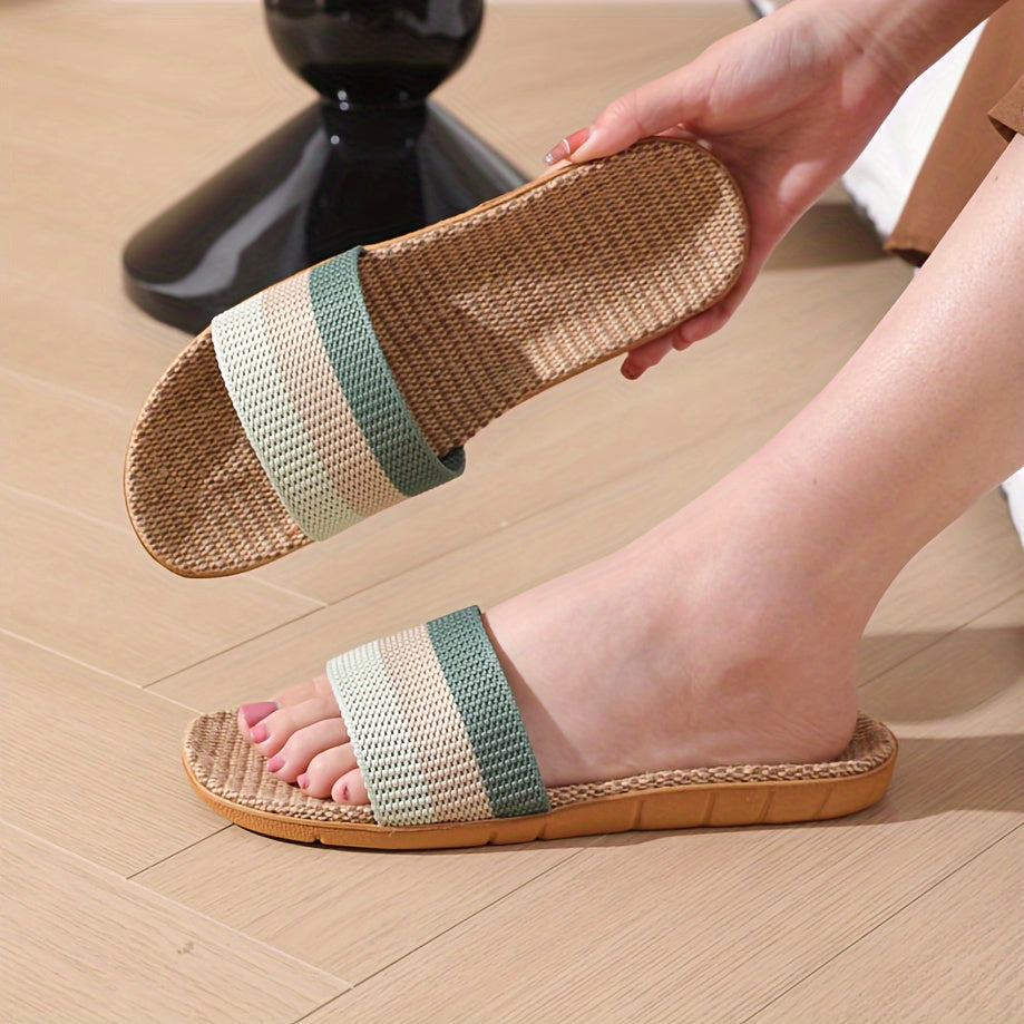 Women's Colorblock Linen Slip-On House Slippers Lightweight Breathable
