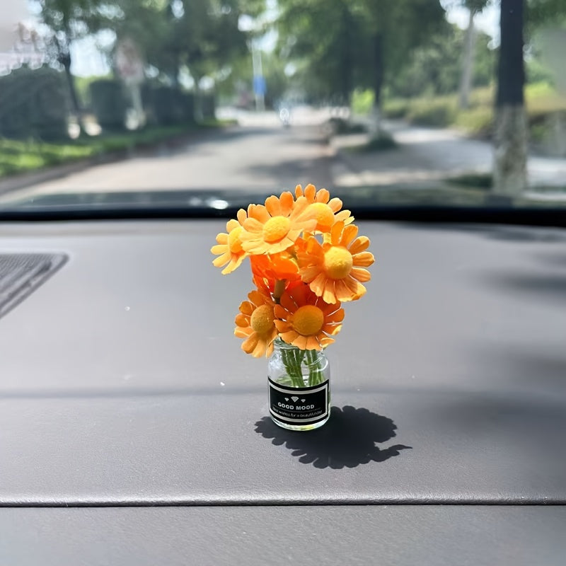 Women's Car Dashboard Decor Mini Daisy Glass Auto Accessories