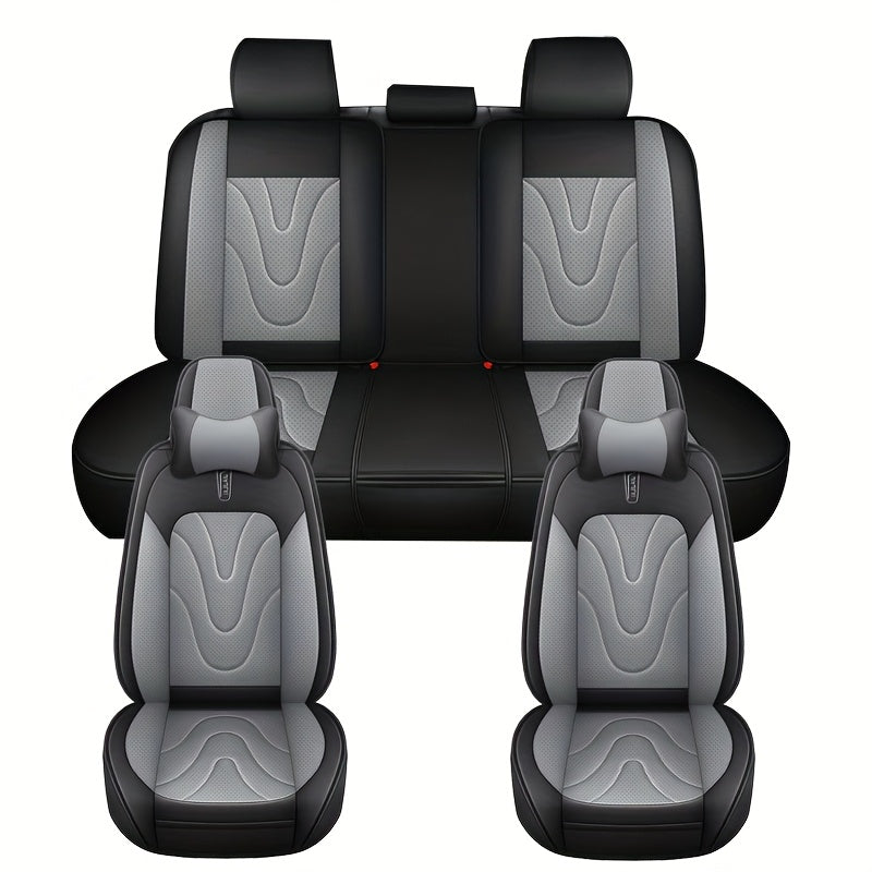 Fundas de asientos de coche de cuero sintético de cinco plazas, durabilidad en todas las estaciones, cobertura completa