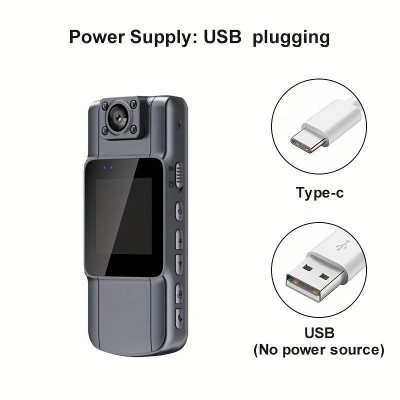 Full HD Body Camera with 180° Rotatable Lens Night Vision 1080p IPS Screen Rechargeable