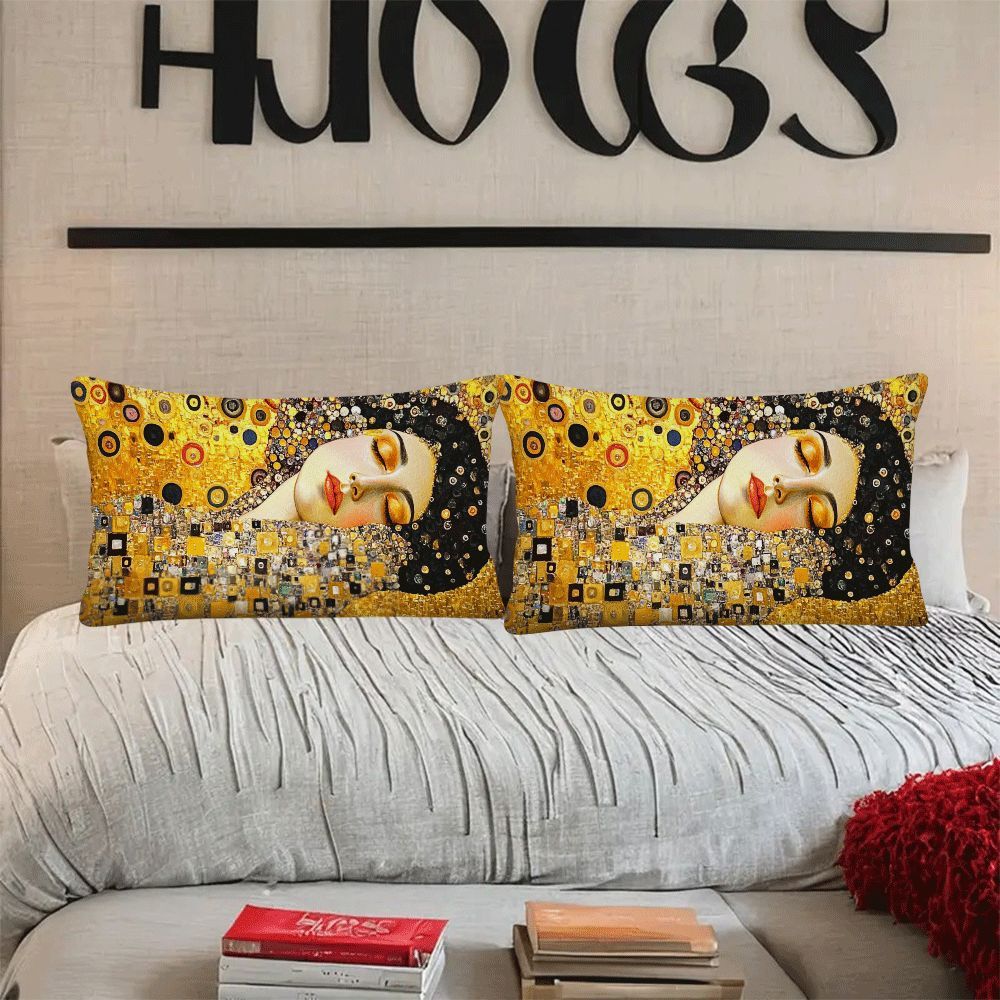 Set of 2 Gustav Klimt Kiss Abstract Oil Painting Pillow Covers 50.8x30.48cm for Sofa Bedroom Decor