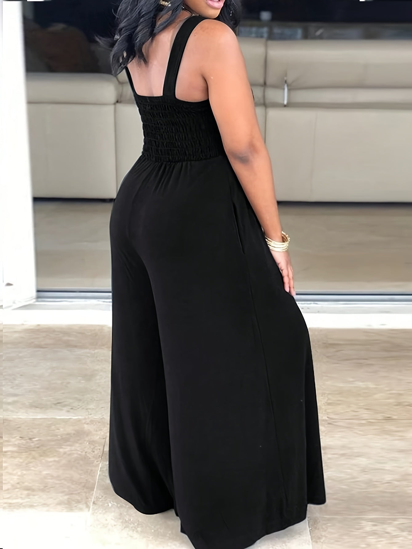 Mono sin mangas de mujer talla grande con hombros descubiertos, ligero, elástico, línea en H, con bolsillos