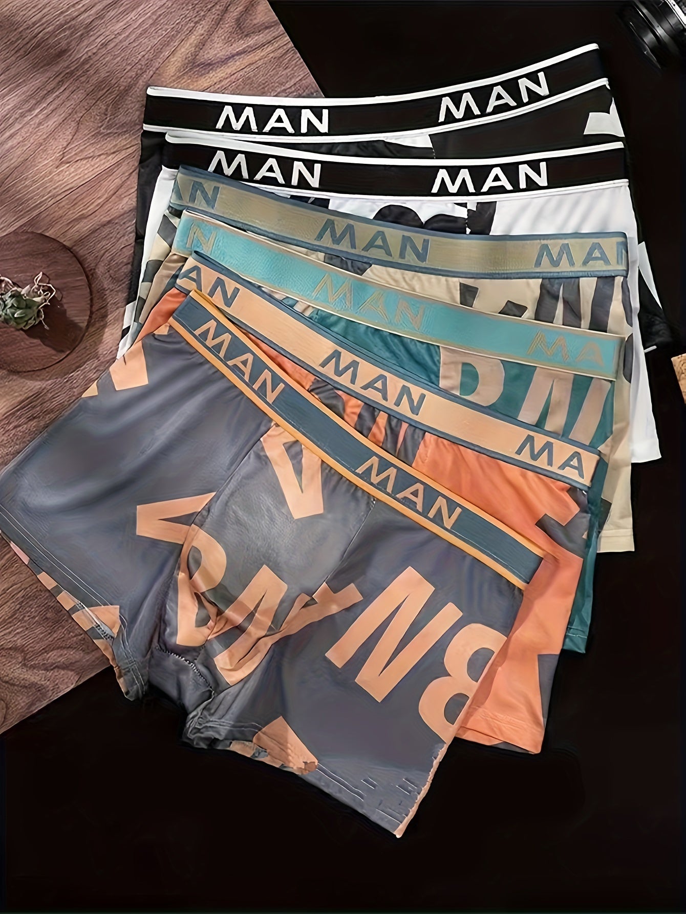 Men's Boxer Briefs Set of 4 High Elastic Breathable Polyester with Letter Print Multicolor